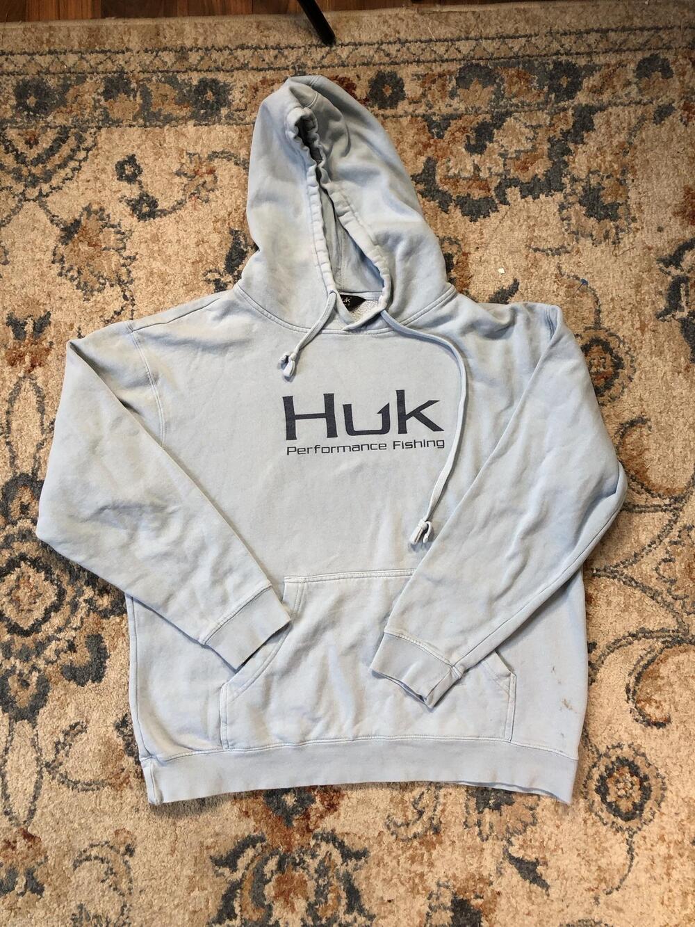 Huk Hoodie Sweatshirt Mens Medium Blue Fleece Pullover Fishing Graphic Logo